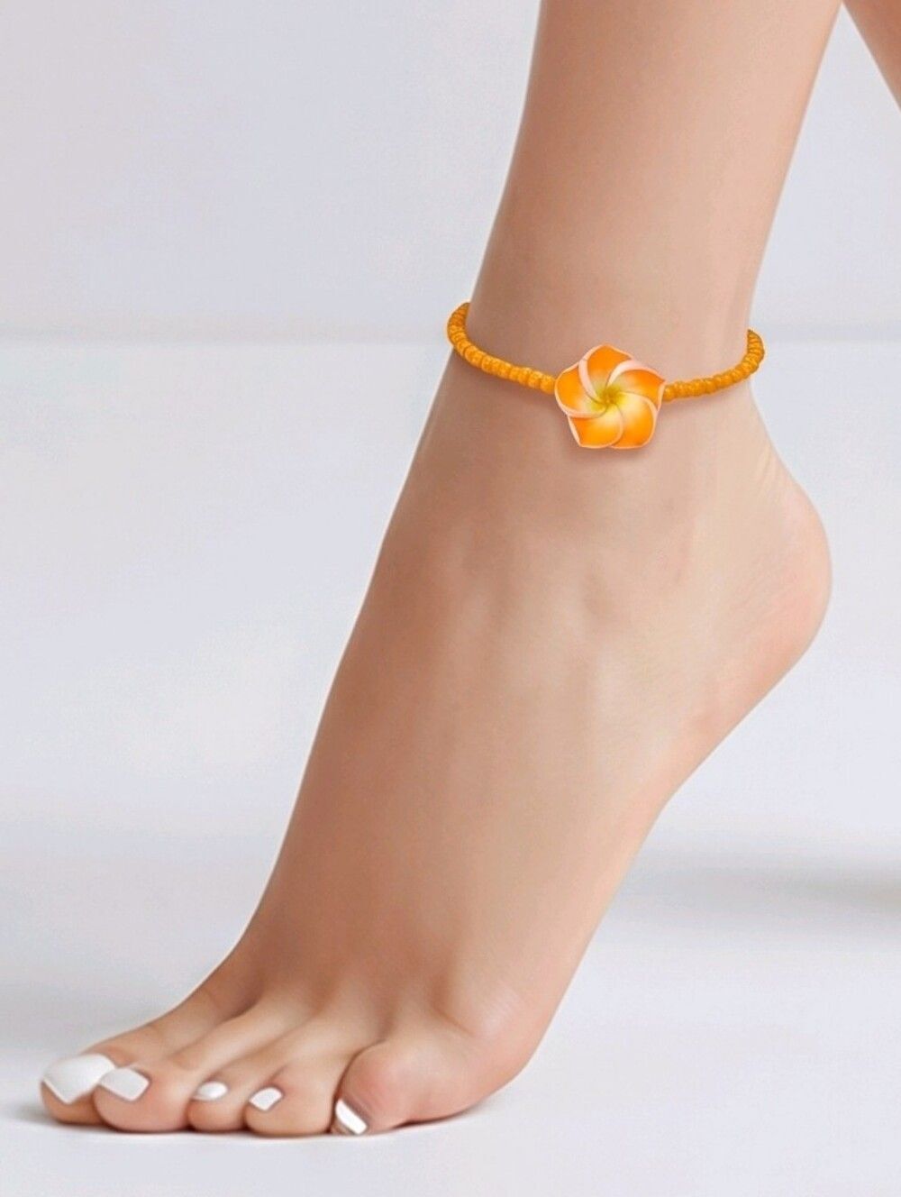 Orange Plumeria Anklet Tropical Flower Beachy Hawaiian Jewelry Y2K Luau Summer